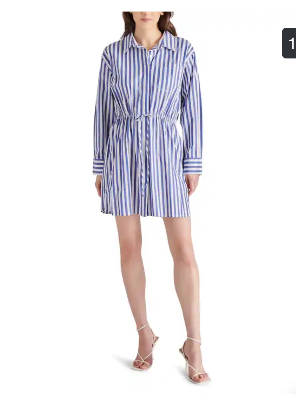 Steve Madden Rani Blue & White Vertical Stripe Shirt Dress. Sz Small. NWT